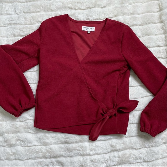 Madewell Texture and Thread Red Crepe Wrap Blouse - Picture 3 of 16